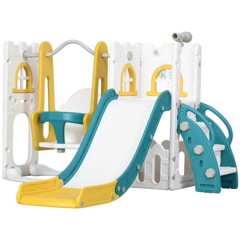 AIYAPLAY 6-in-1 Swing &amp; Slide Set with Basketball Hoop – Yellow (Ages 1–3 Years)