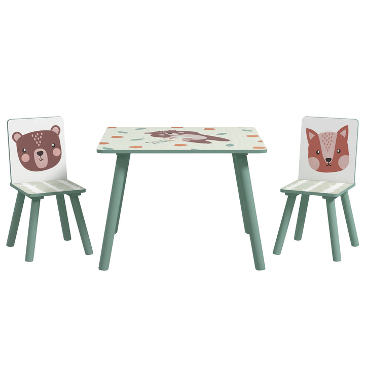 ZONEKIZ Kids and Table Chairs, Children Desk with Two Chairs, Toddler Furniture Set, for Ages 3-6 Years - Green - Green