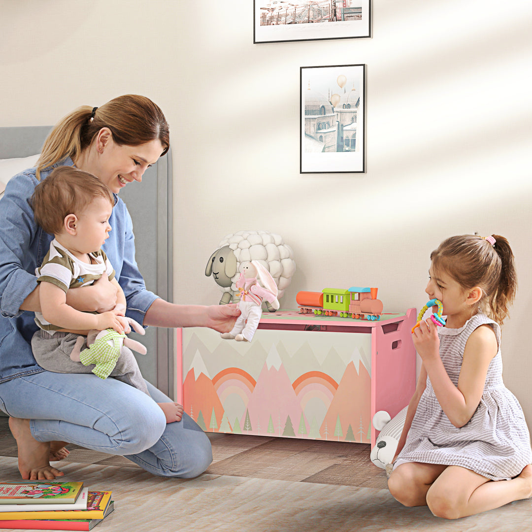 ZONEKIZ Toy Box, Kids Storage Chest, with Lid, Safety Hinge - Pink - image 2