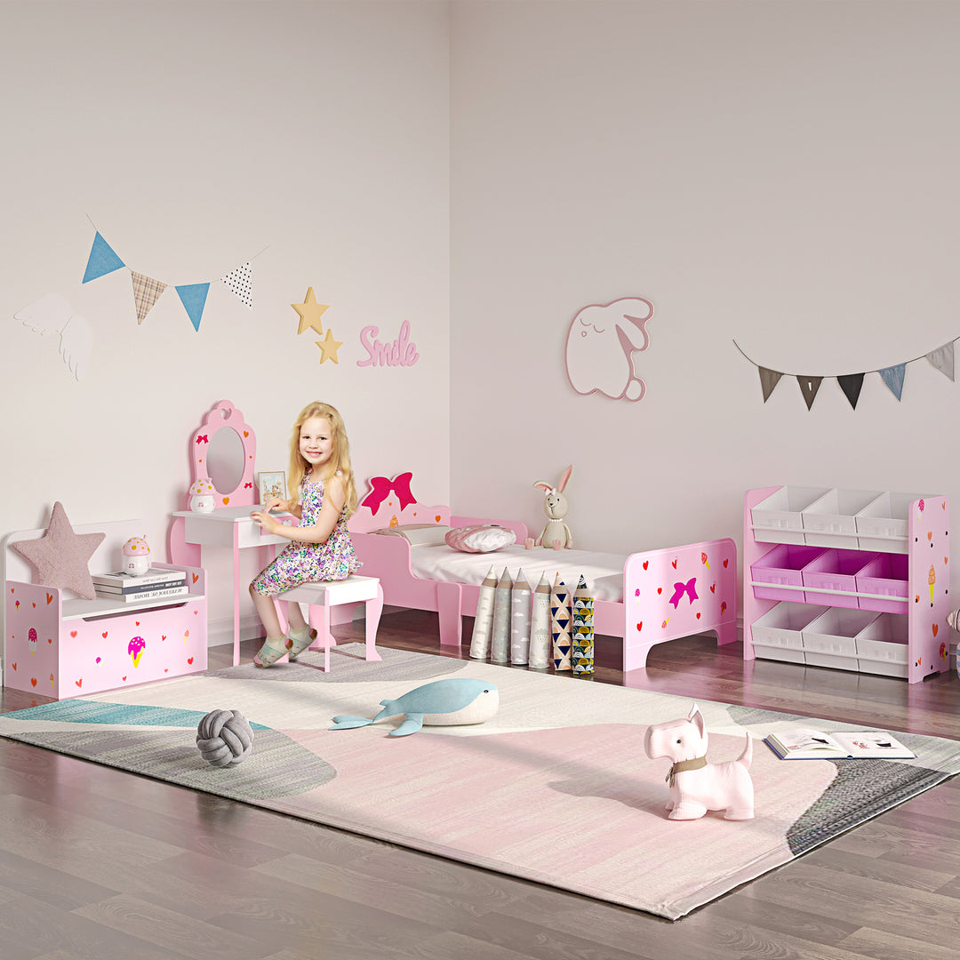 ZONEKIZ 2-in-1 Kids Storage Bench, Toy Box w/ Safety Rod - Pink - image 2