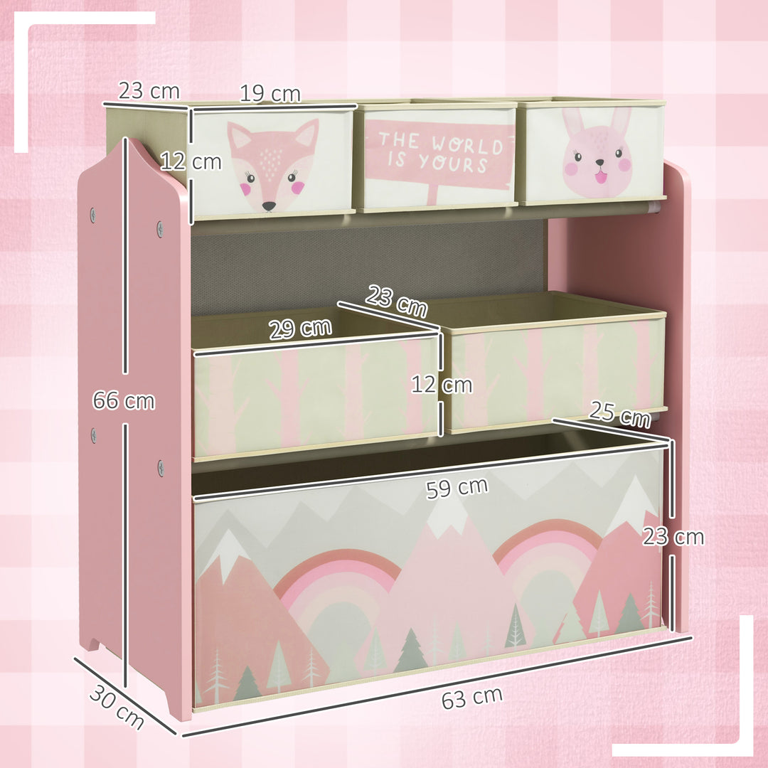 ZONEKIZ Kids Storage Unit, Toy Storage Organiser, with Six Fabric Bins, for Bedrooms, Playrooms, Nurseries - Pink - image 3