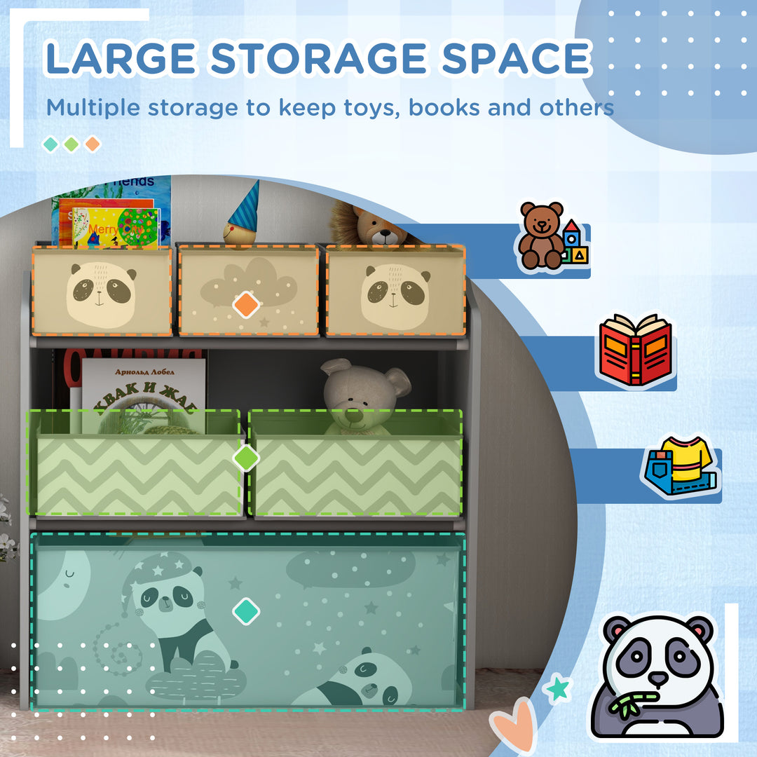 ZONEKIZ Kids Storage Unit, Toy Storage Organiser, with Six Fabric Bins, for Bedrooms, Playrooms, Nurseries - Grey - image 4