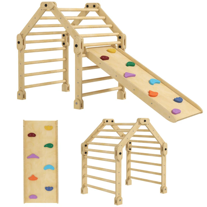 AIYAPLAY 3-in-1 Kids Climbing Frame with Ramp &amp; Slide – Multicolour