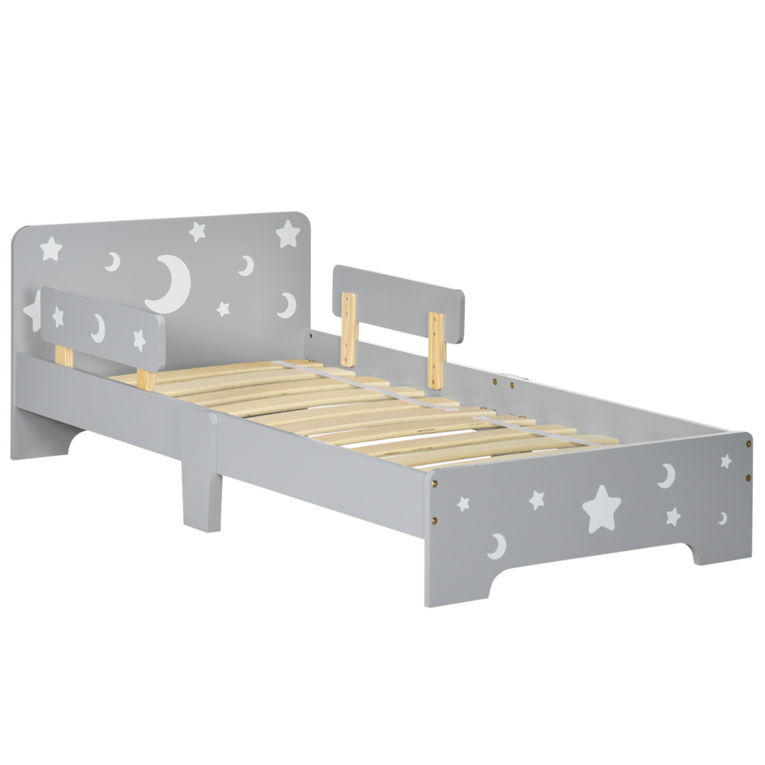 ZONEKIZ Kids Toddler Bed – Grey Star & Moon (Ages 3–6)