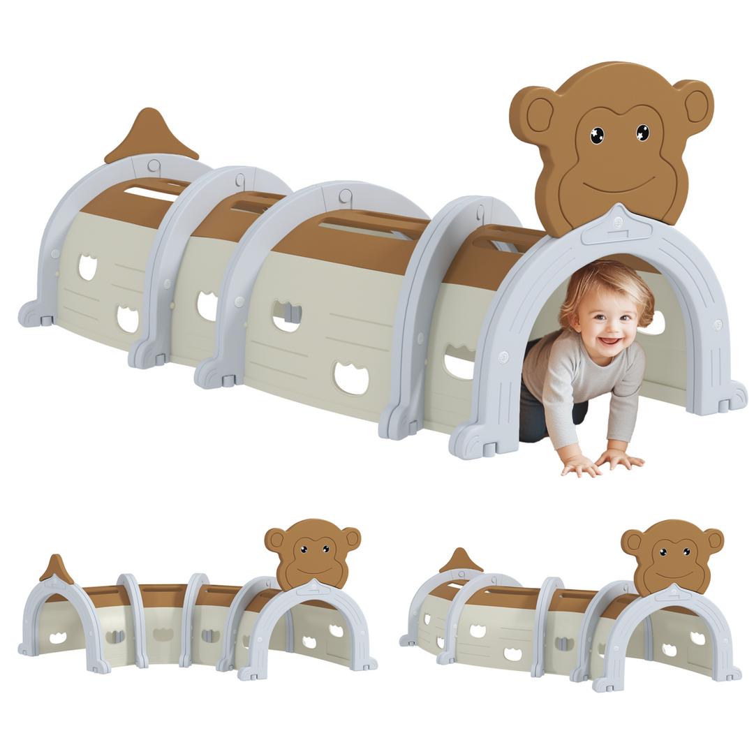 AIYAPLAY Monkey Design Kids Play Tunnel – Ages 3–6 (Brown)