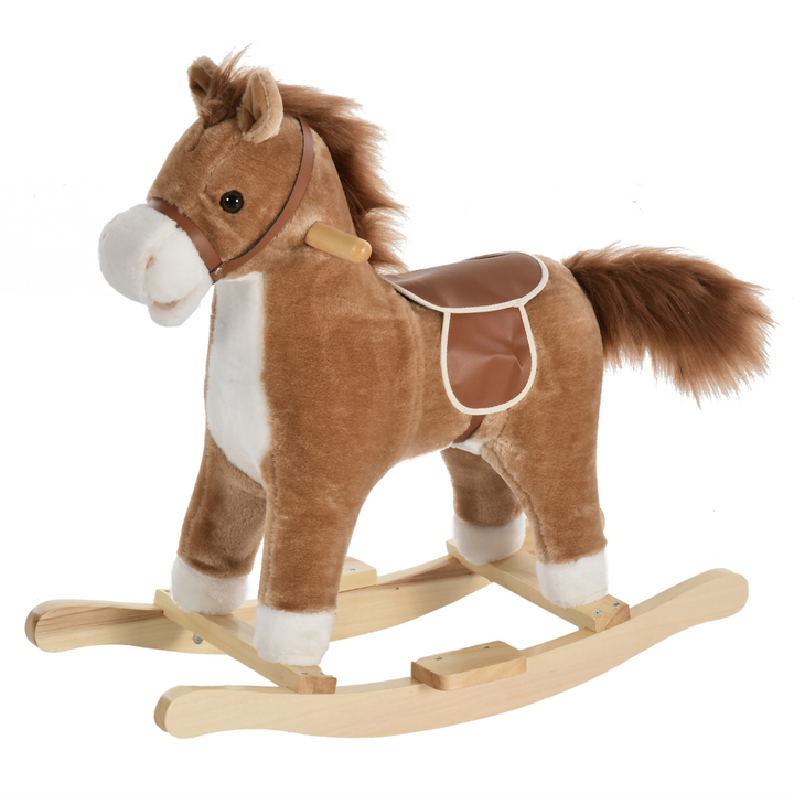 HOMCOM Kids Plush Rocking Horse with Sounds – Brown