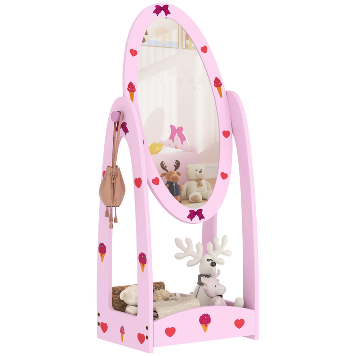 AIYAPLAY Kids 360° Rotating Mirror with Storage Shelf – Pink | Ages 3–8