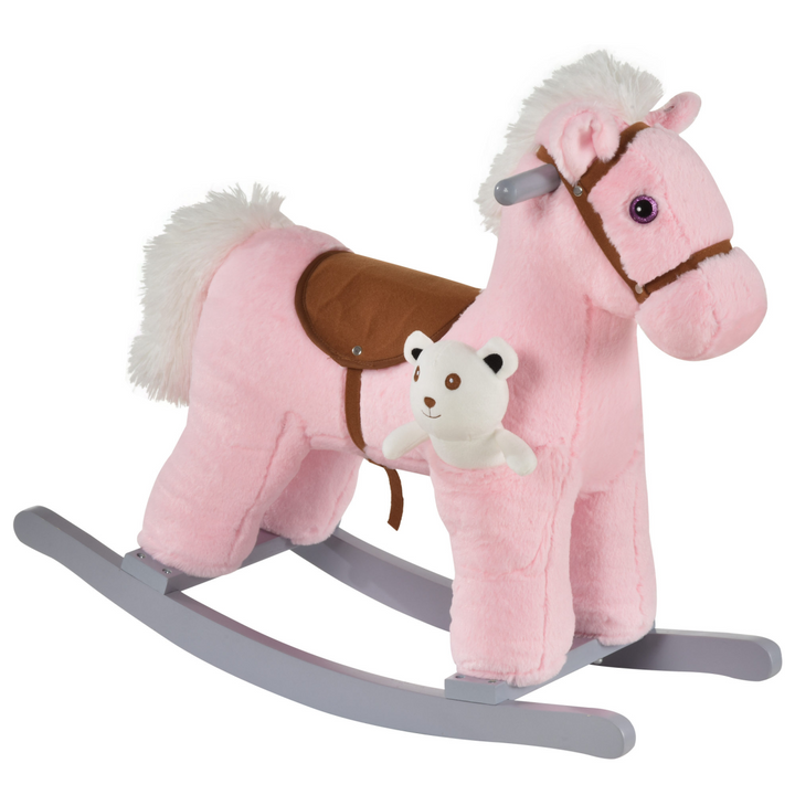 HOMCOM Kids Plush Rocking Horse with Sounds – Pink