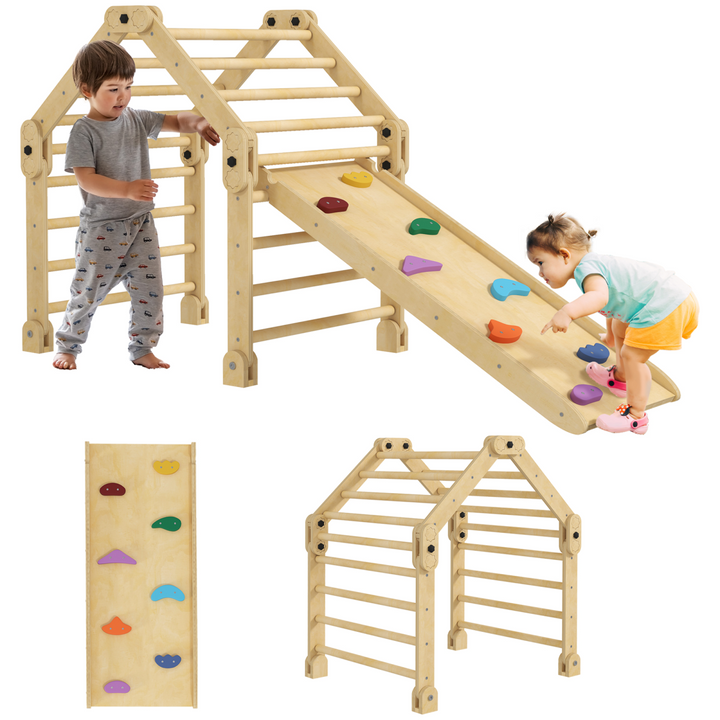 AIYAPLAY 3-in-1 Kids Climbing Frame with Ramp &amp; Slide – Multicolour