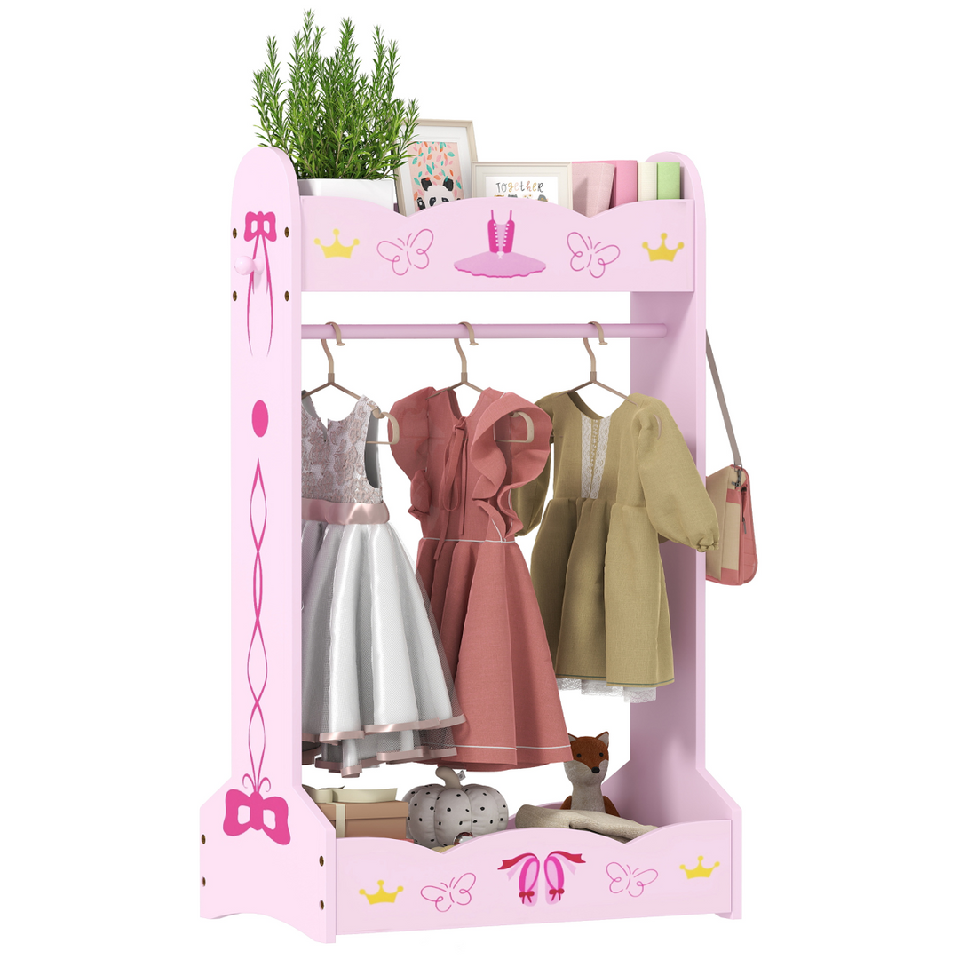 AIYAPLAY Kids Clothes Rail with Shelves – Pink Kids Wardrobe 3–8 Years