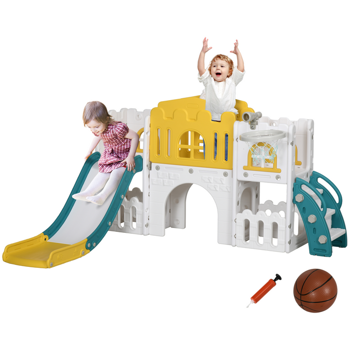 AIYAPLAY 7-in-1 Toddler Slide with Basketball Hoop – Ages 1-3 Years