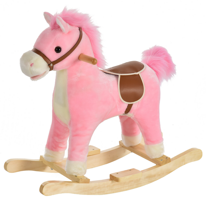 HOMCOM Kids Plush Rocking Horse with Sounds – Pink
