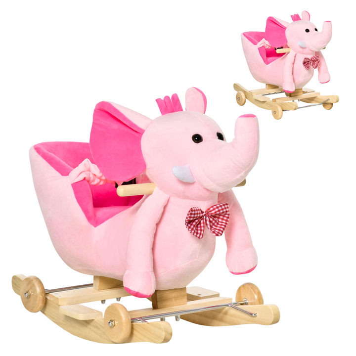 HOMCOM 2-in-1 Plush Elephant Rocker & Ride-On Toy – Pink