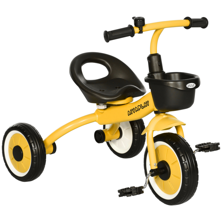 AIYAPLAY Kids Trike – Yellow Toddler Tricycle with Basket & Bell (2–5 Years)