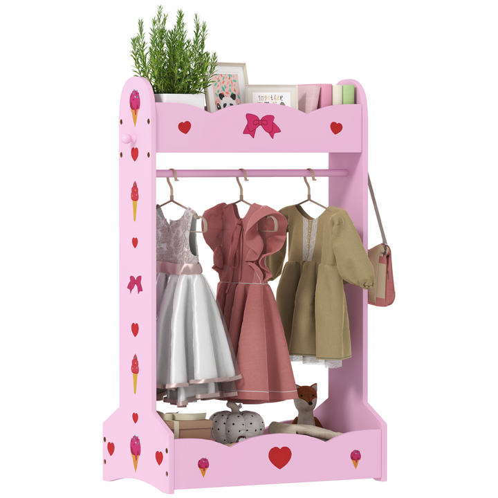 AIYAPLAY Kids Clothes Rail with Shelves & Side Hook – Hot Pink | 3–8 Years