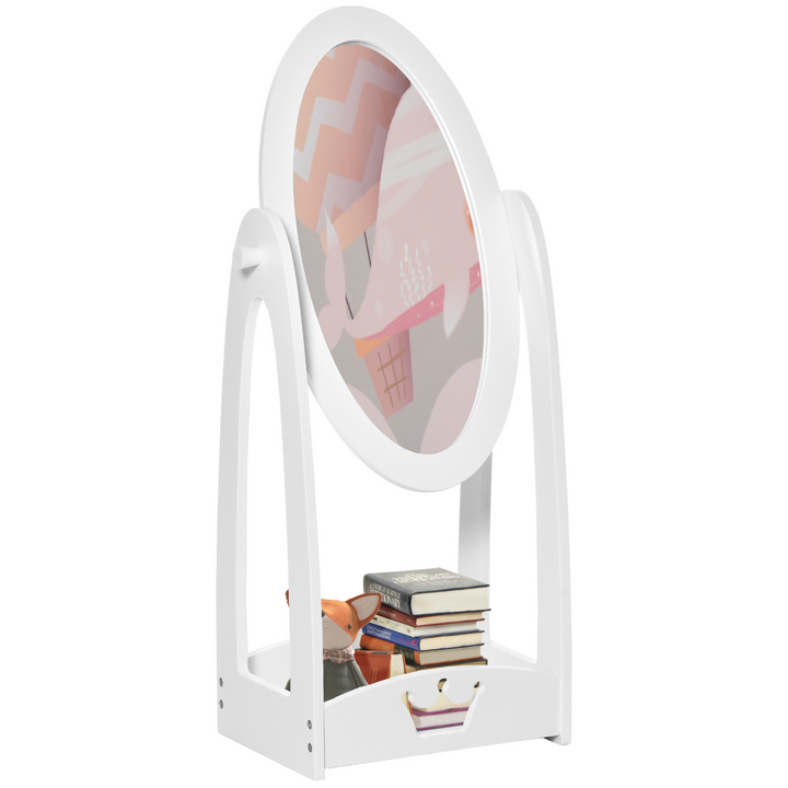 HOMCOM Kids 360° Rotating Full-Length Mirror with Shelf – White | Ages 3–8