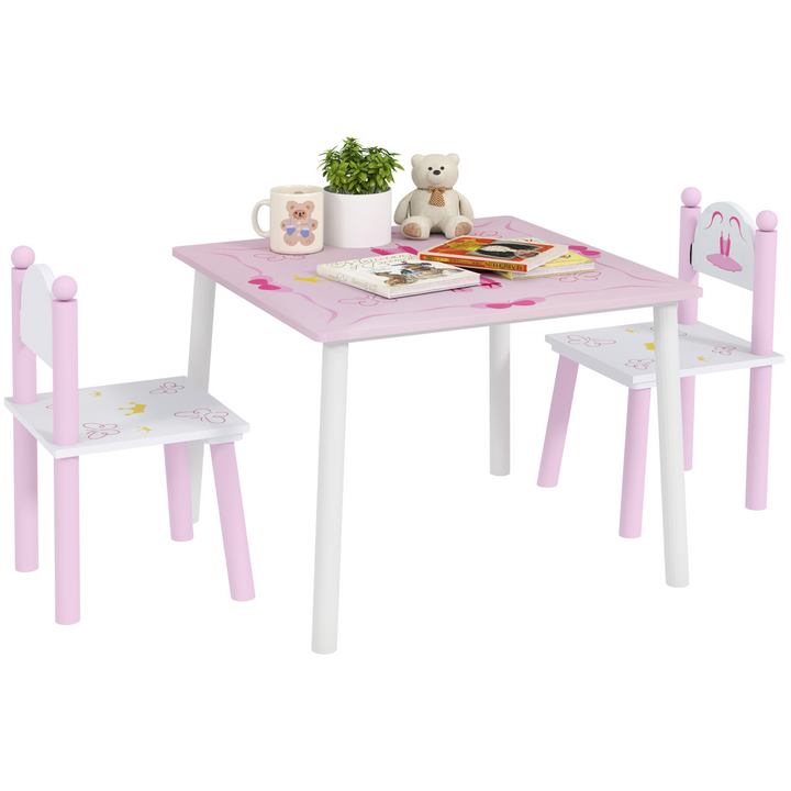AIYAPLAY Princess Kids Table & Chairs Set – Pink (Ages 2–5)