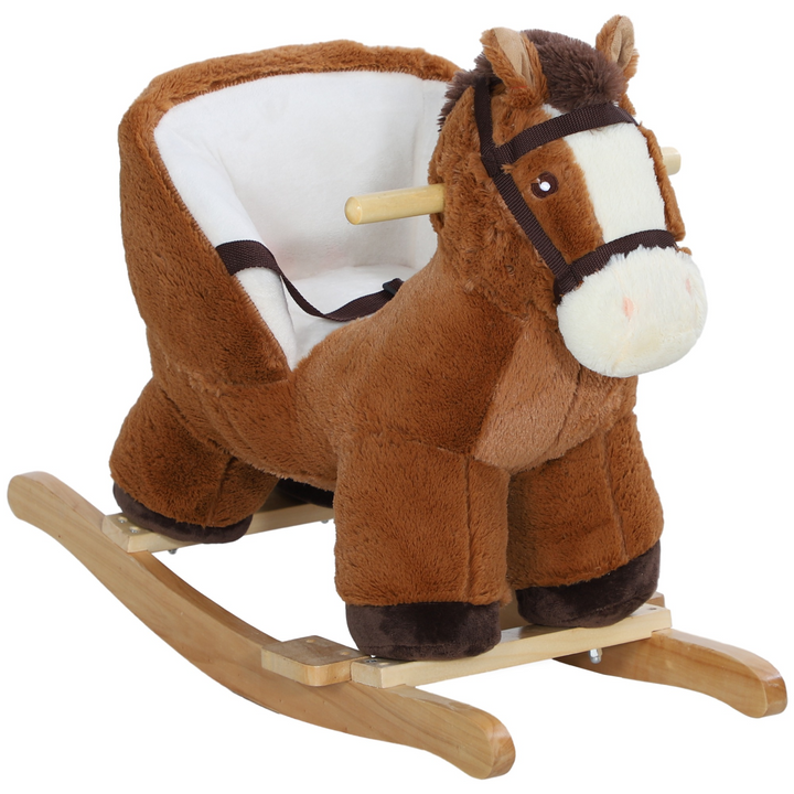 AIYAPLAY Brown Rocking Horse with Sounds & Safety Belt – 18–36M