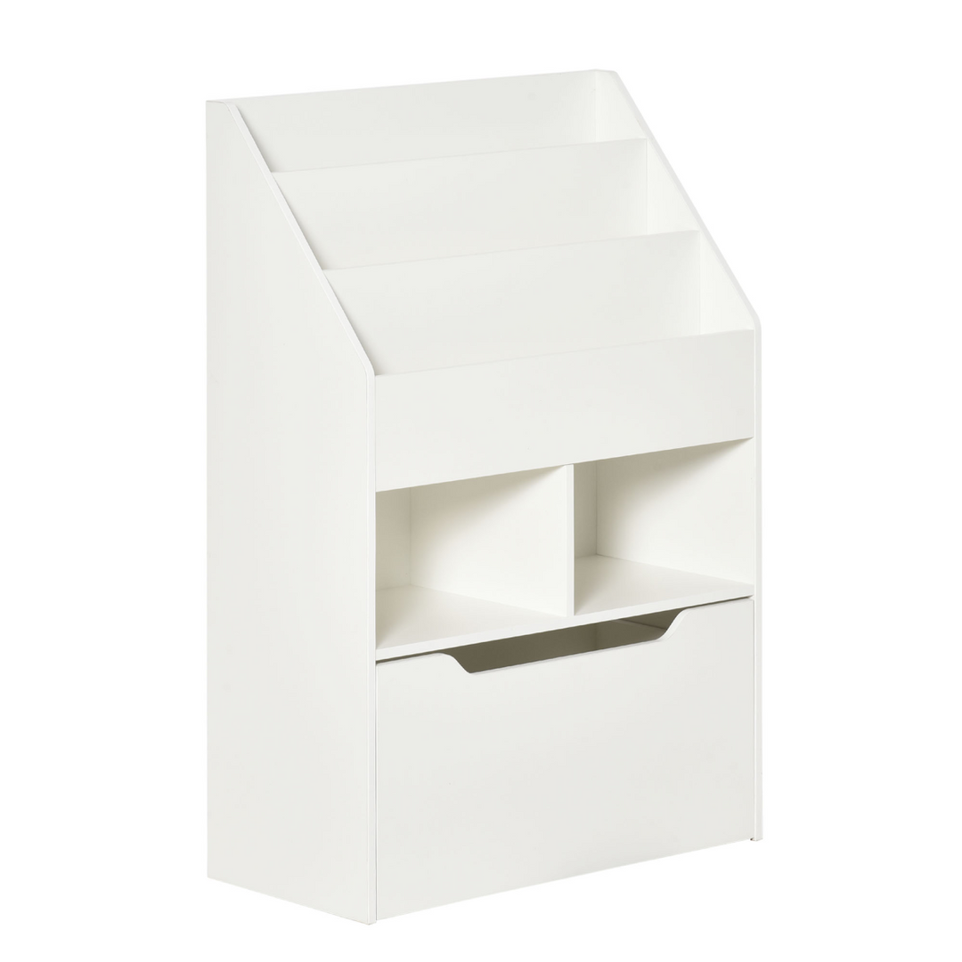 HOMCOM Kids Bookshelf & Toy Organiser with Drawer & Wheels – White