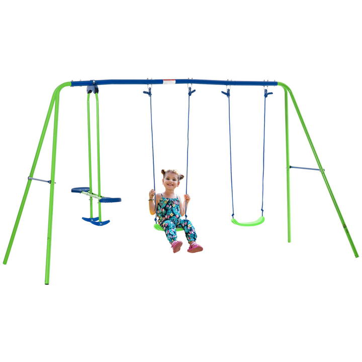 Outsunny 3-in-1 Kids Swing Set with Seesaw - Green
