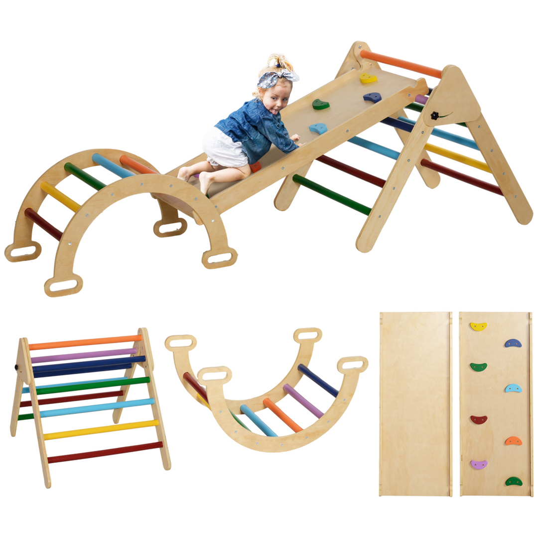 AIYAPLAY 5-in-1 Toddler Climbing Frame with Ramp &amp; Arch – Multicolour