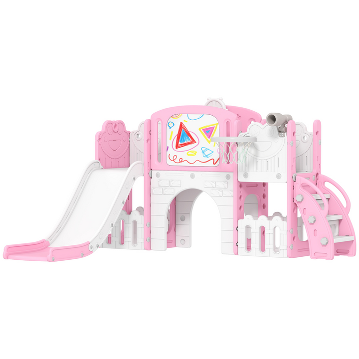 AIYAPLAY 7-in-1 Toddler Swing & Slide Playset Climbing Frame - Pink