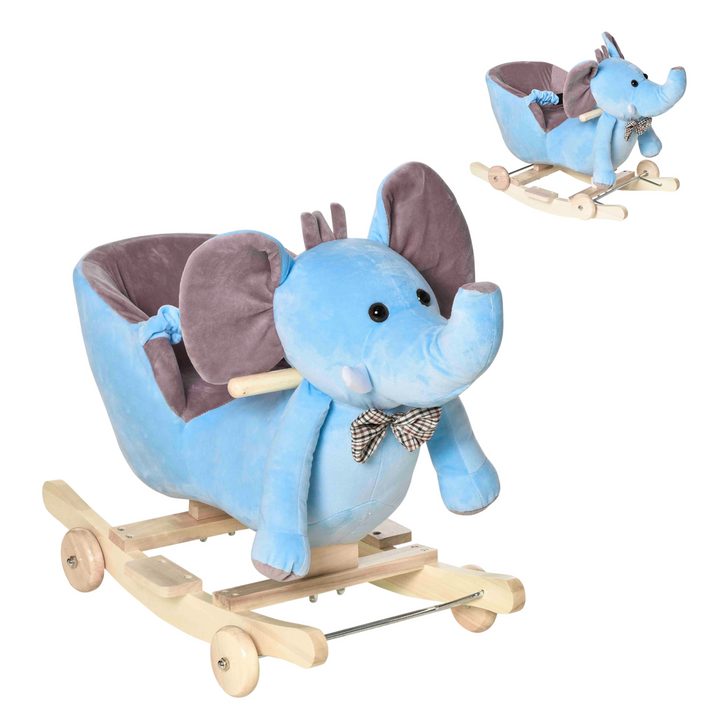 HOMCOM Plush Elephant Rocking Toy with Music – Blue/Beige