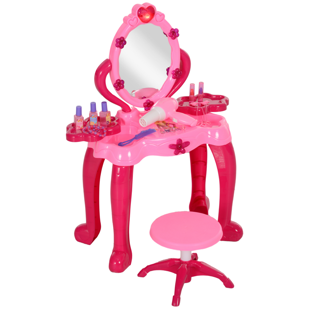 AIYAPLAY Kids Light-Up Vanity Table & Stool – Pink Beauty Set