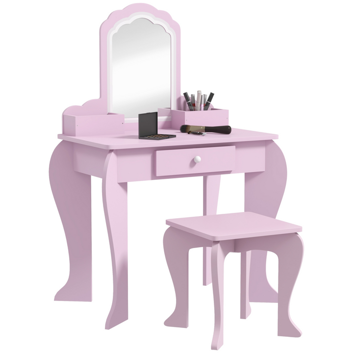 ZONEKIZ Kids Dressing Table & Stool – Pink Cloud Vanity Set