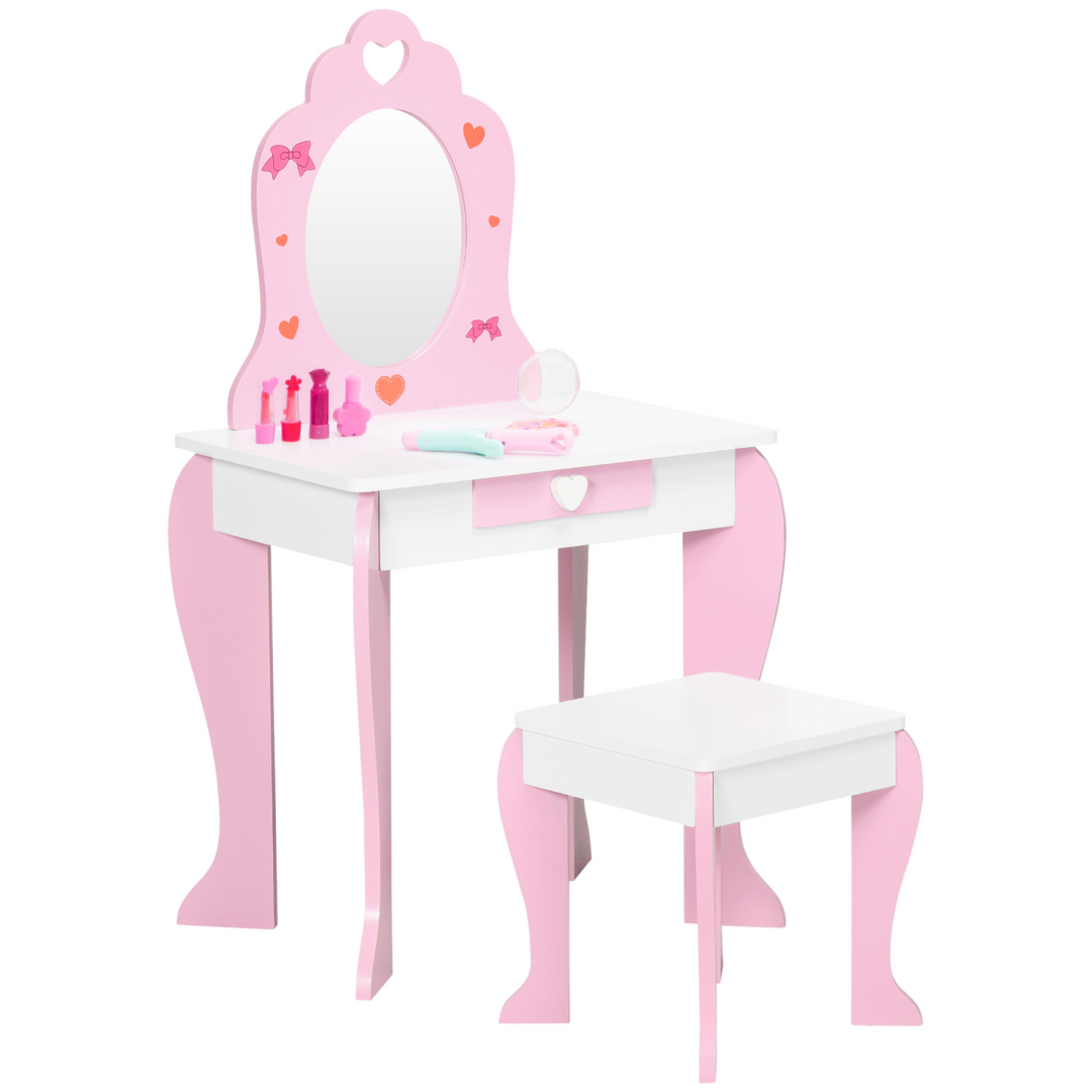 ZONEKIZ Kids Dressing Table & Stool – Pink Princess Vanity Set