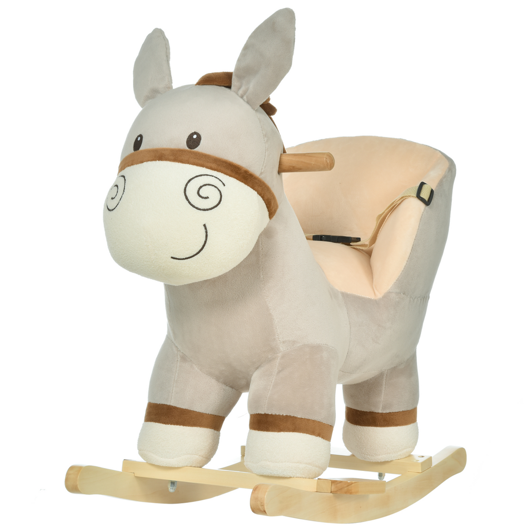 HOMCOM Kids Plush Donkey Rocking Ride-On – Grey