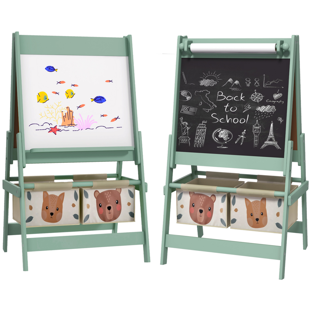 AIYAPLAY 3-in-1 Kids Easel with Paper Roll & Storage – Green