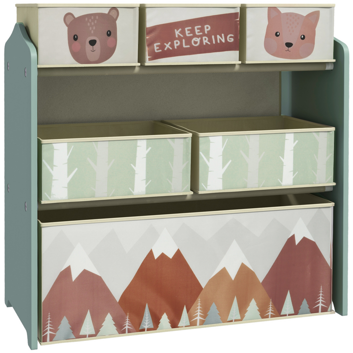 ZONEKIZ Kids Storage Organiser with Six Fabric Bins – Green