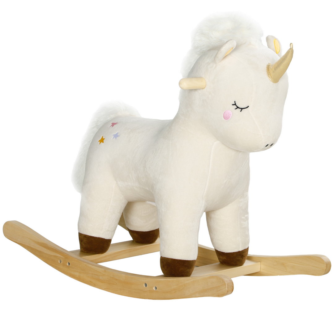 AIYAPLAY Unicorn Rocking Horse with Sounds – White, Ages 2–4