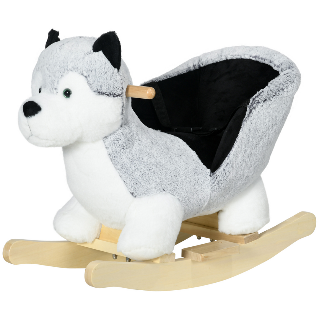 HOMCOM Plush Husky Rocking Toy with Sounds & Safety Belt – Grey