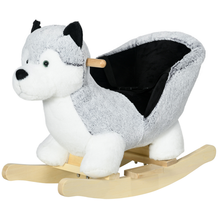 HOMCOM Plush Husky Rocking Toy with Sounds & Safety Belt – Grey