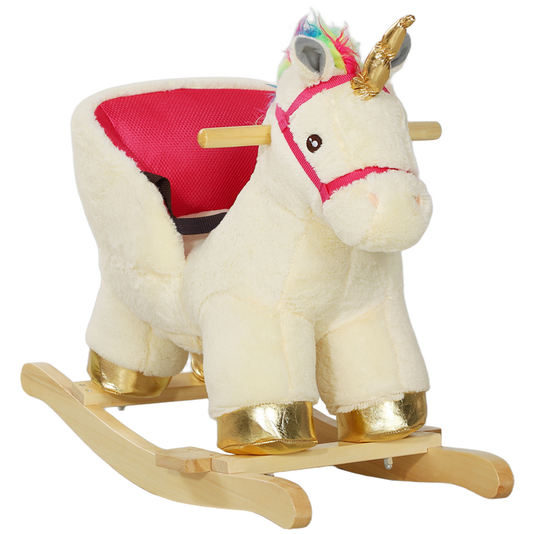 AIYAPLAY Plush Rocking Unicorn with Sound & Safety Belt – Cream