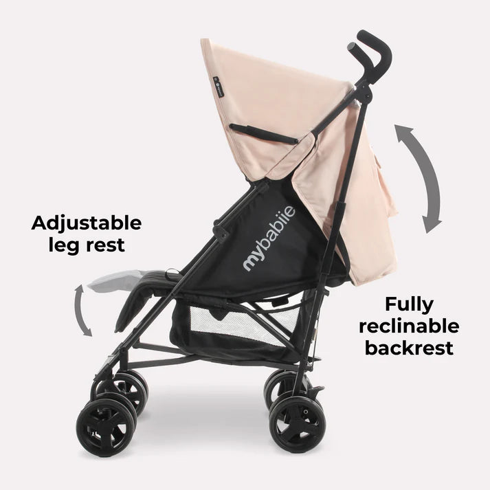 My Babiie MB01 stroller with adjustable leg rest and fully reclinable backrest