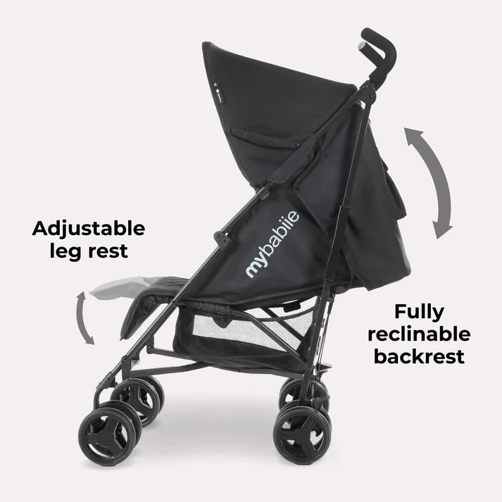 My Babiie MB01 stoller with adjustable leg rest and fully reclinable backrest