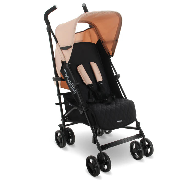 My Babiie MB01 Lightweight Stroller in black and blush with quilted seat design
