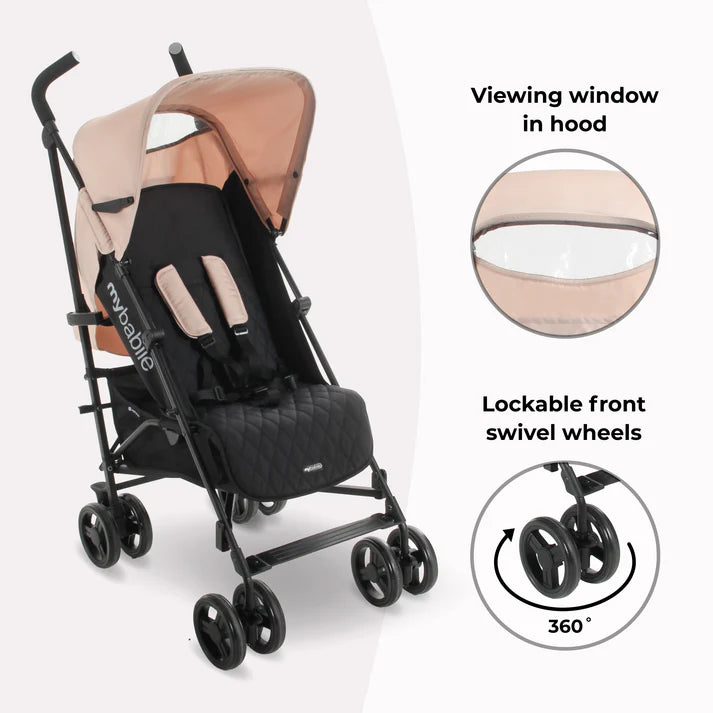 My Babiie MB01 stroller with viewing window in hood and lockable front swivel wheels