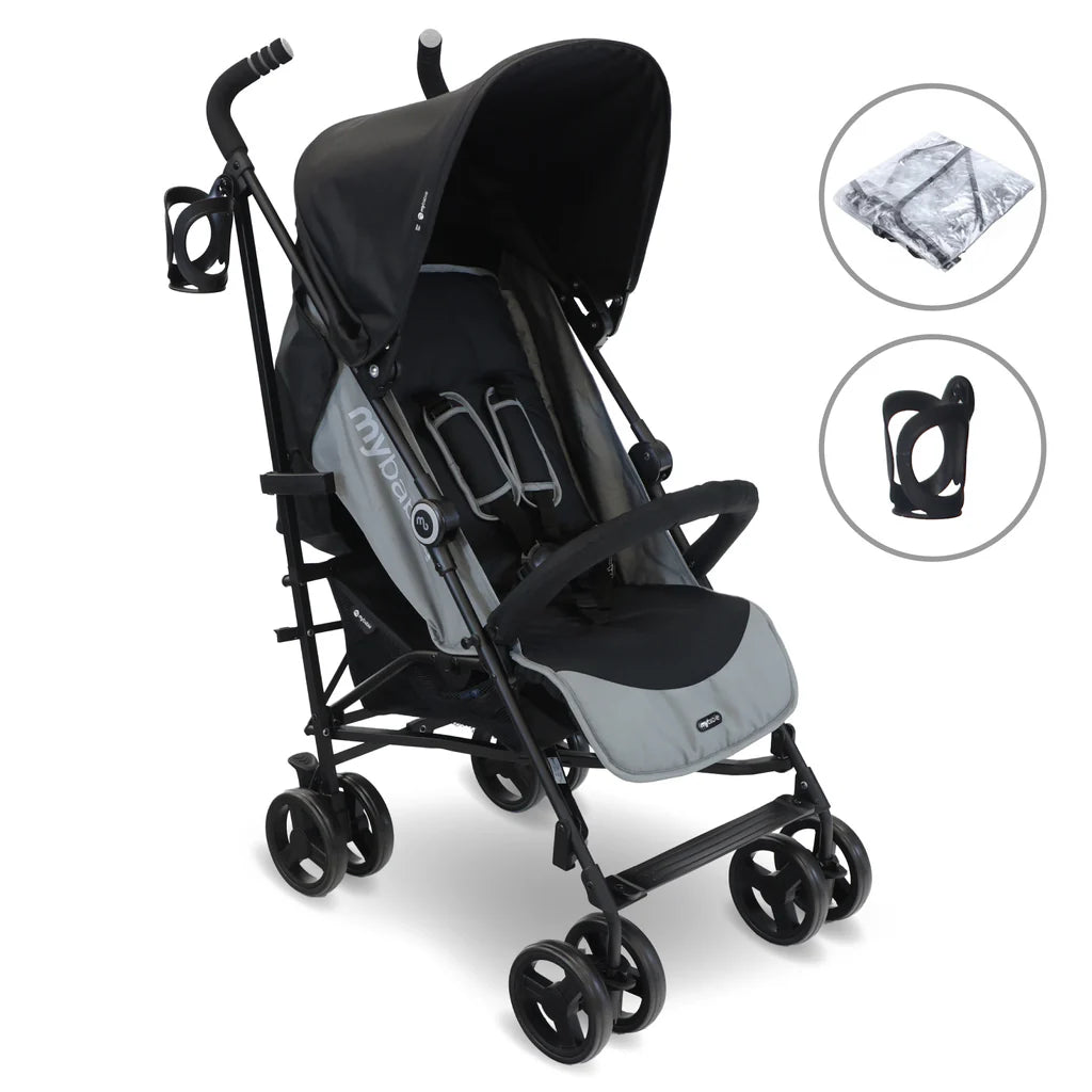 My Babiie MB02 Lightweight Stroller in Black & Grey