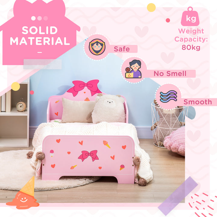 ZONEKIZ Princess-Themed Kids Toddler Bed w/ Cute Patterns, Safety Rails, for Ages 3-6 Years - Pink - image 6