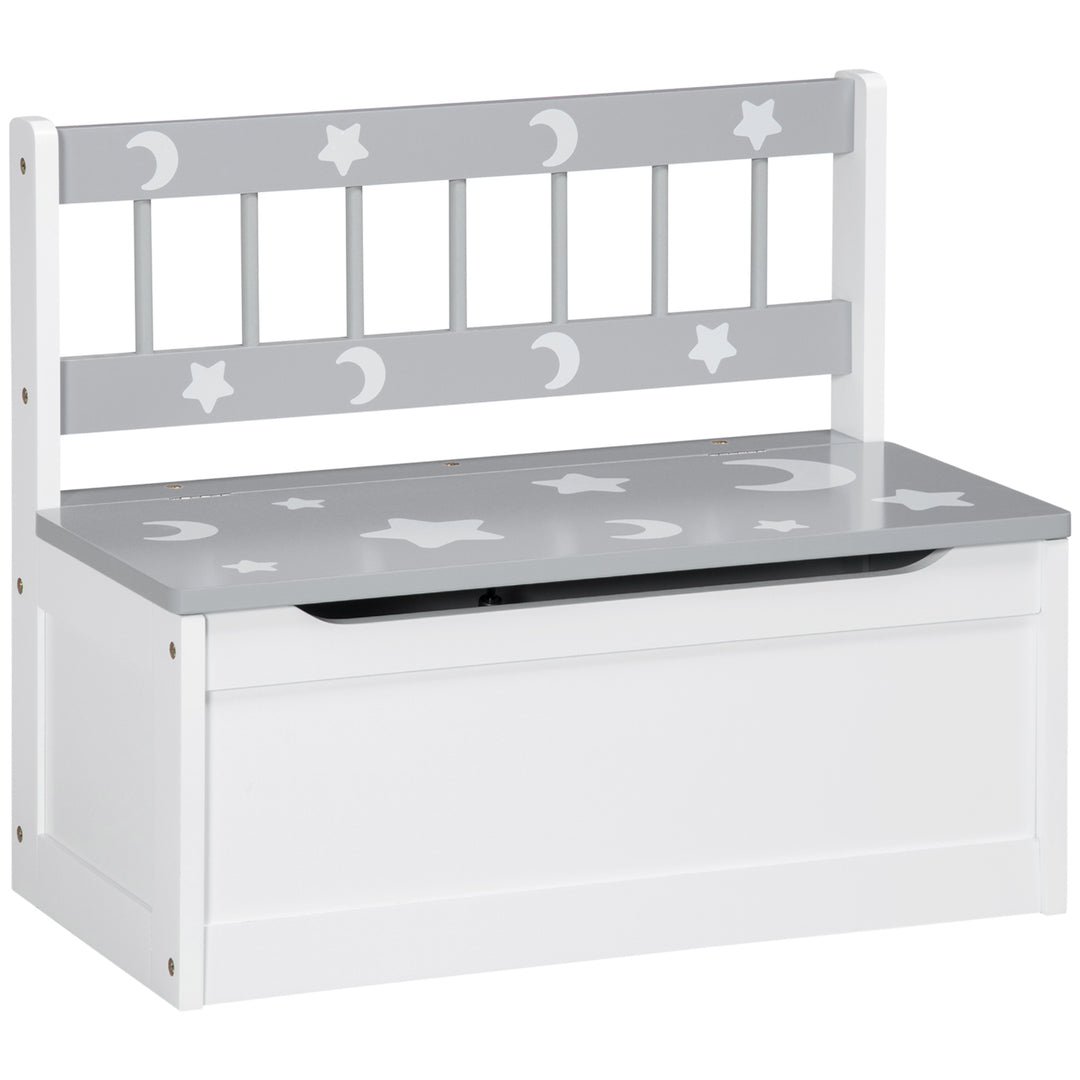 ZONEKIZ 2 In 1 Kids Storage Bench, Toy Box w/ Safety Rod - Grey - Grey