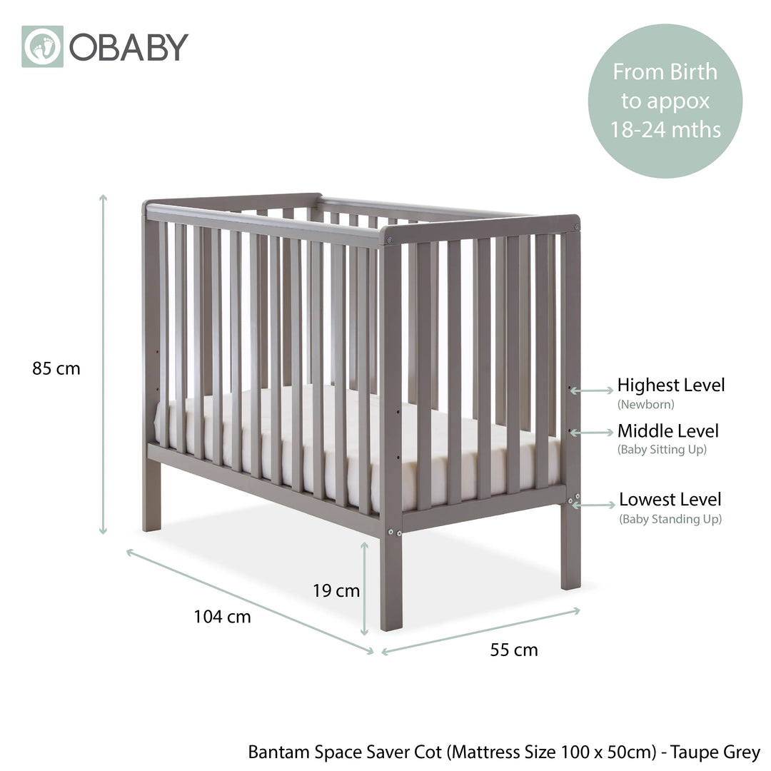 Obaby Bantam Space Saver Cot - Taupe Grey