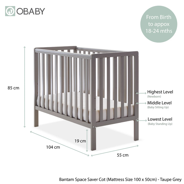 Obaby Bantam Space Saver Cot - Taupe Grey