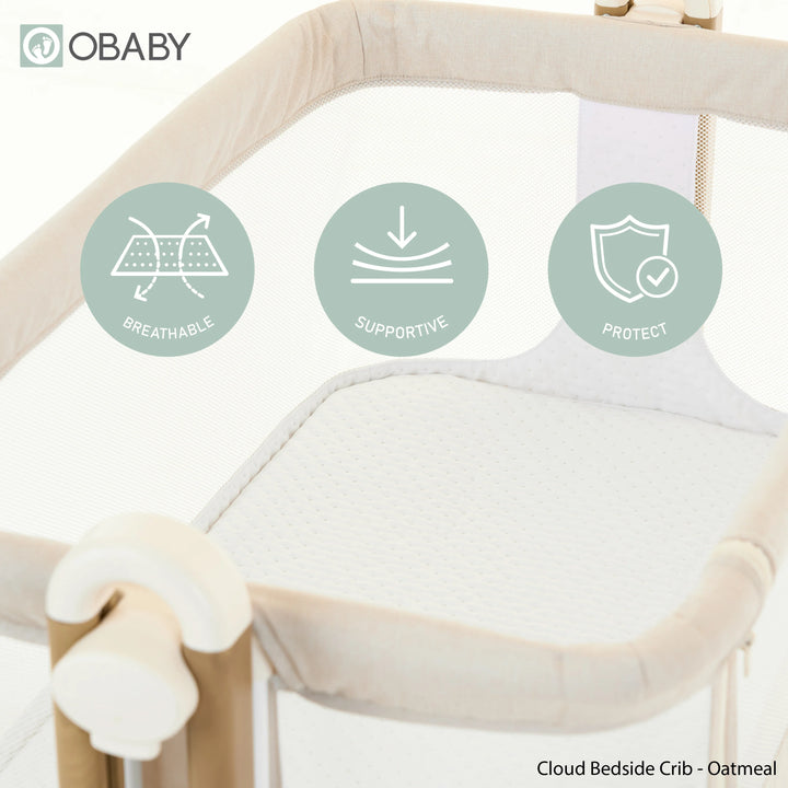 Obaby Cloud Bedside Crib - Oatmeal
