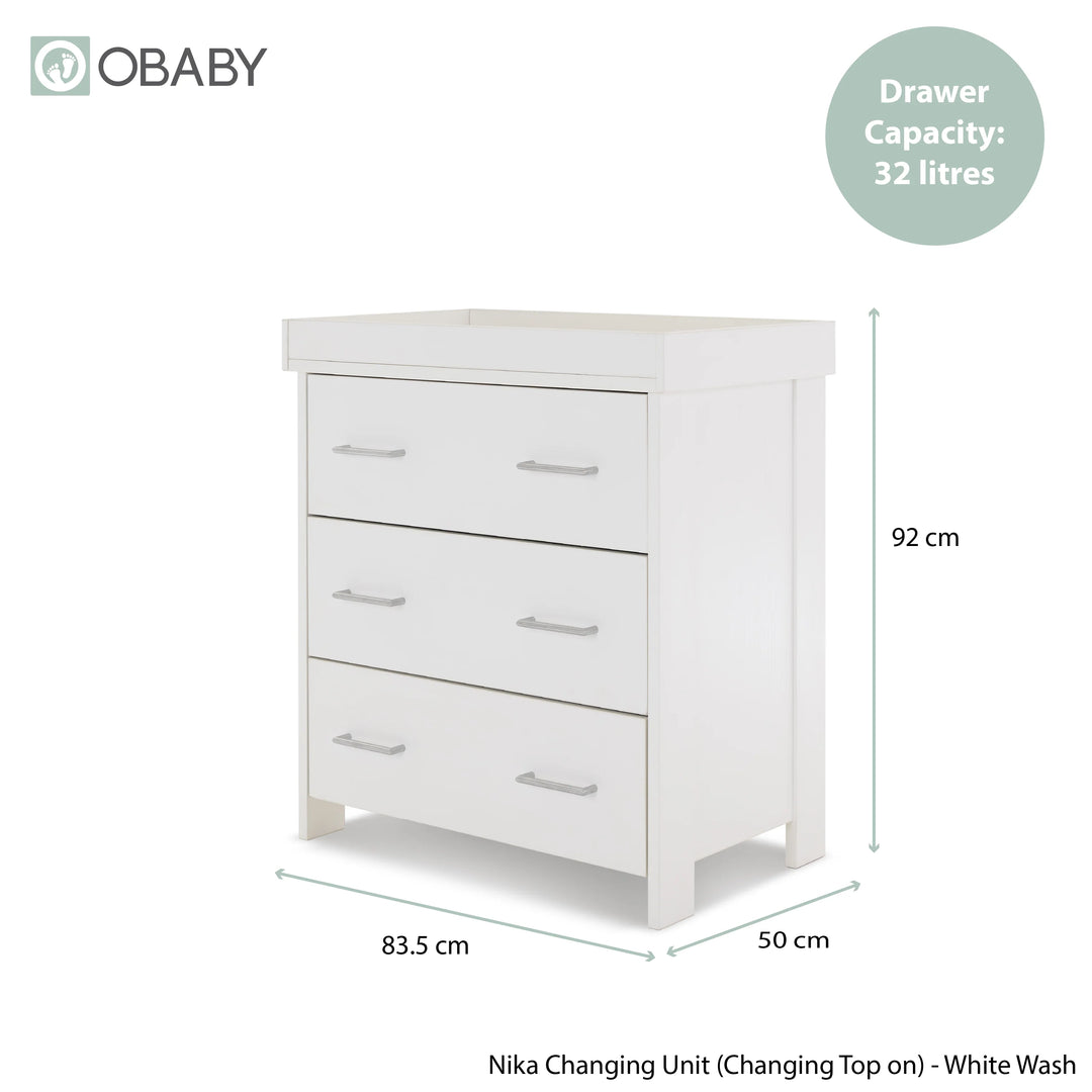 Obaby Nika 3 Piece Nursery Room Set – White Wash