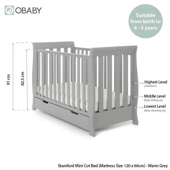 Obaby Stamford Mini Sleigh 2 Piece Room Set - Warm Grey