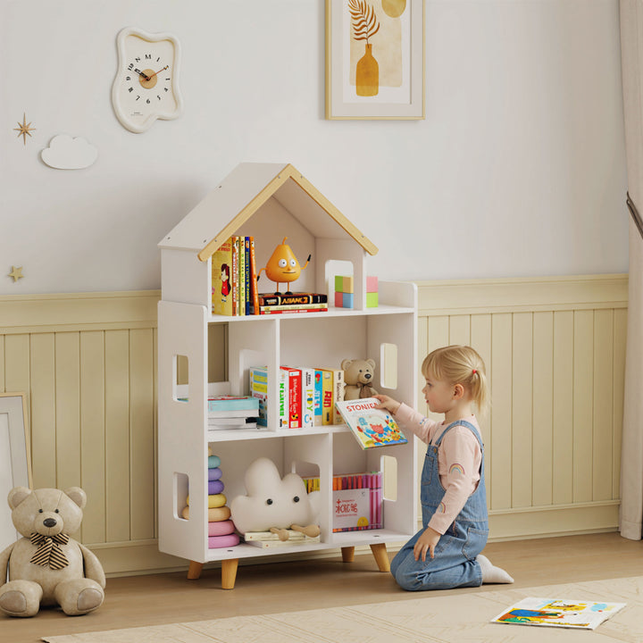 ZONEKIZ Three-Tier Toy Storage Shelf, Kids Bookcase, with Six Cubes, for Playroom, Bedroom - White - image 2